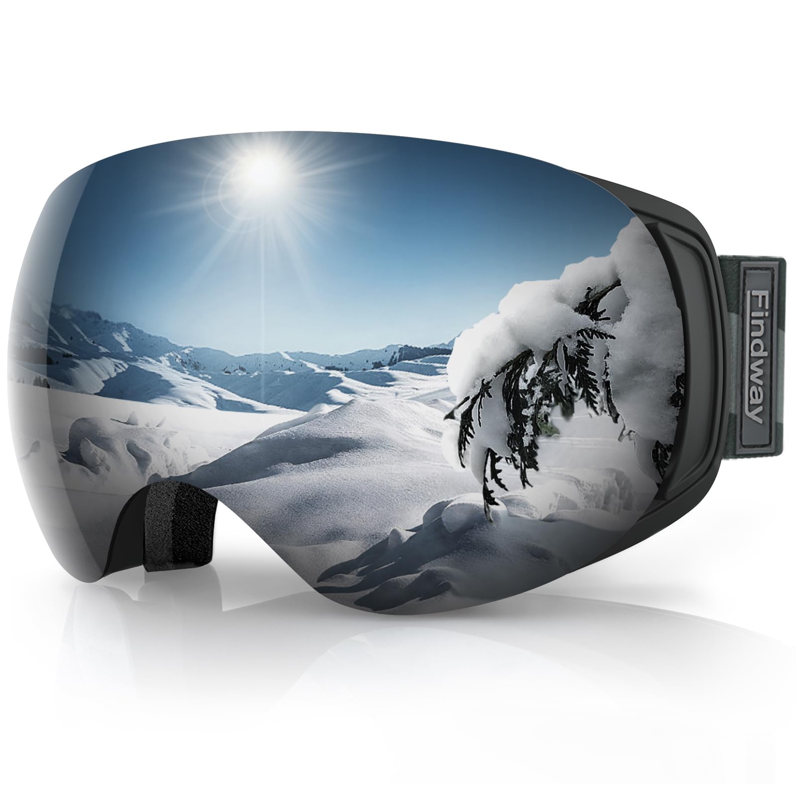Findway Maschera Sci, Occhiali da Sci Magnetica Donna Uomo, Maschera per Snowboard e Sci per Occhiali da Vista OTG,Anti-UV Protezione UV400 Anti-Nebbia