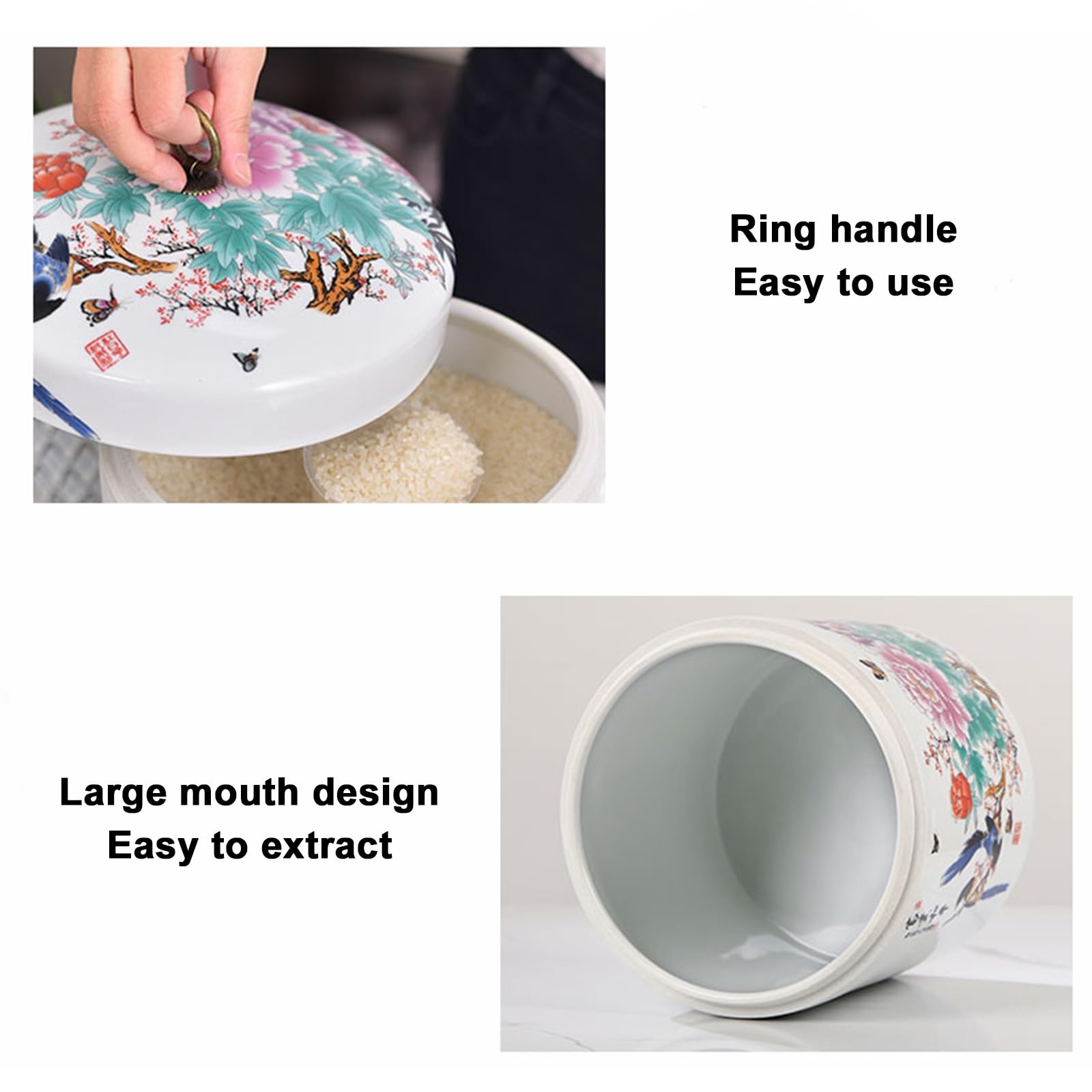 Ceramiczne przechowywanie ryżu, dozownik ryżu ceramiczny, słoik do przechowywania żywności, do przechowywania, mąki, cukier, kawa, ryż