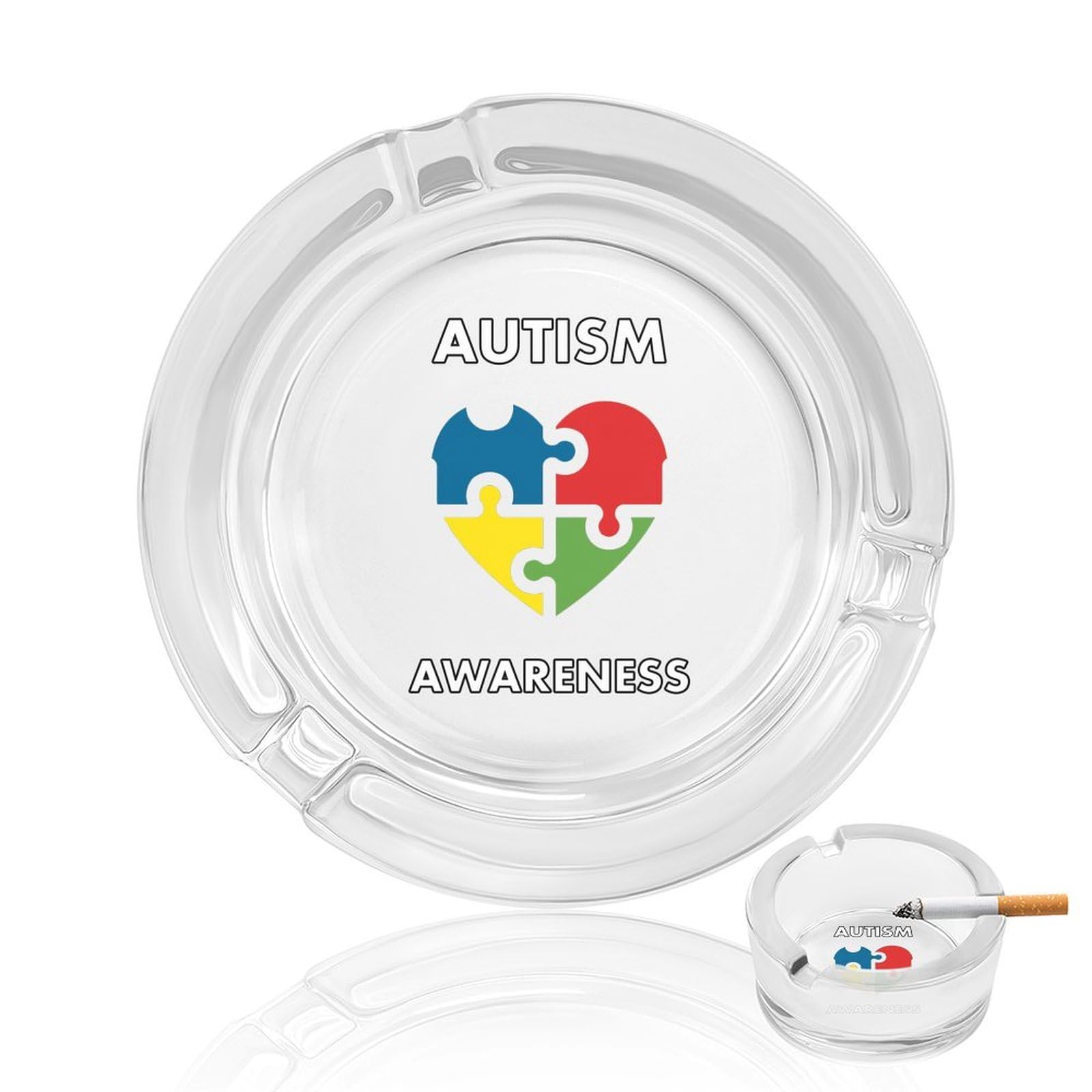 Nclqvjxzkhw Style Autism Awareness Glass Ashtray Round Ash Tray Smoking Trays For Home Garden Outdoor