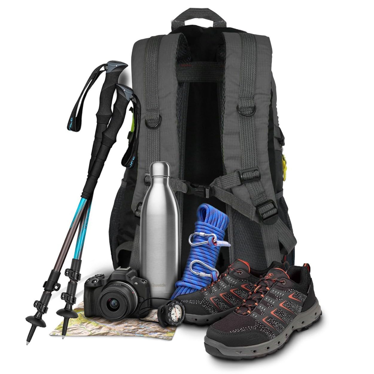 OcioDual Plecak turystyczny 30L Czarny Lekki wodoodporny plecak podróżny Składany plecak survivalowy Damski plecak kempingowy Męskie plecaki trekkingowe górskie Nordic Walking Sport