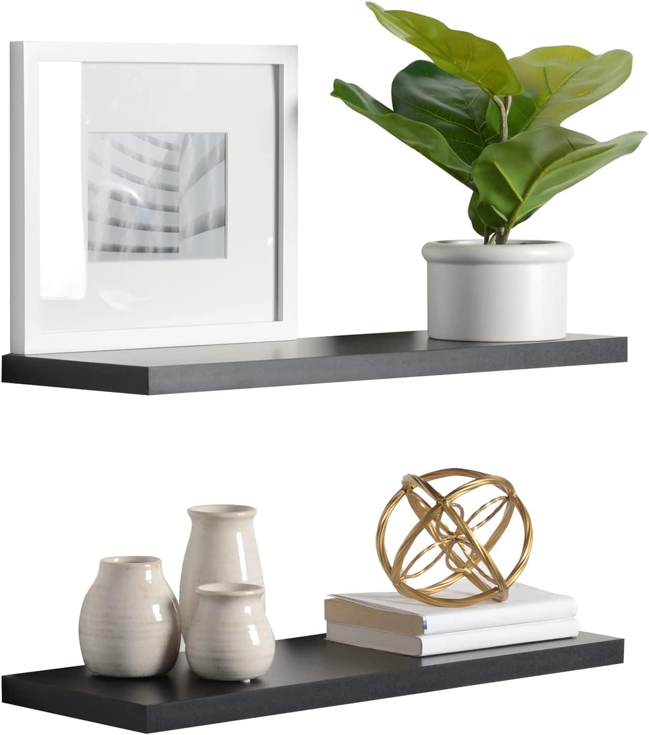 Delta Cycle & Home Wall Mounted Floating Shelves for Wall with Hollow-Wall Anchors, 2-Pack, Black Wall Shelf - 24 Inch Floating Shelves, Thick Wooden Floating Shelves with Invisible Bracket