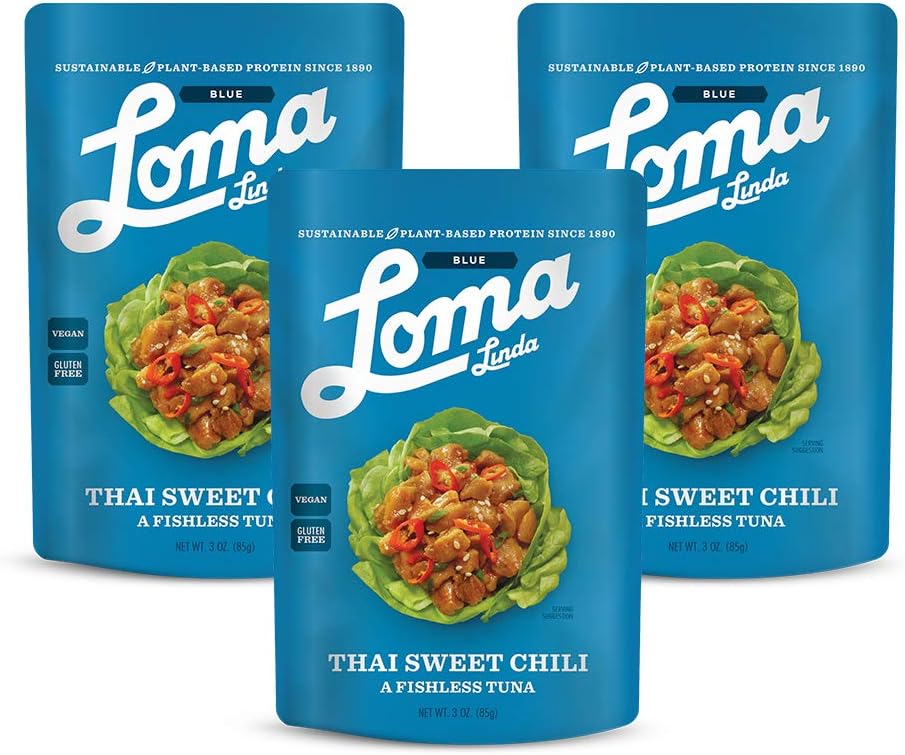 Loma Linda Blue - Plant-Based Meal Solution - Thai Sweet Chili Fishless Tuna (3 oz.) (Pack of 6) - Non-GMO, Gluten Free