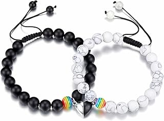 Rainbow Pride Bracelets LGBT Matching Bracelets for Gay & Lesbian Friendship Bracelets Pride Natural Stone Bead Bracelets Pride Jewelry for Men Women