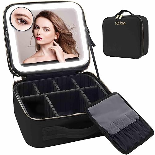 Miniatura 1 de SOAMOEU Estuche de maquillaje de viaje con espejo iluminado, 3 escenarios de color, tren de herramientas cosméticas, accesorios bolsa de maquillaje,
