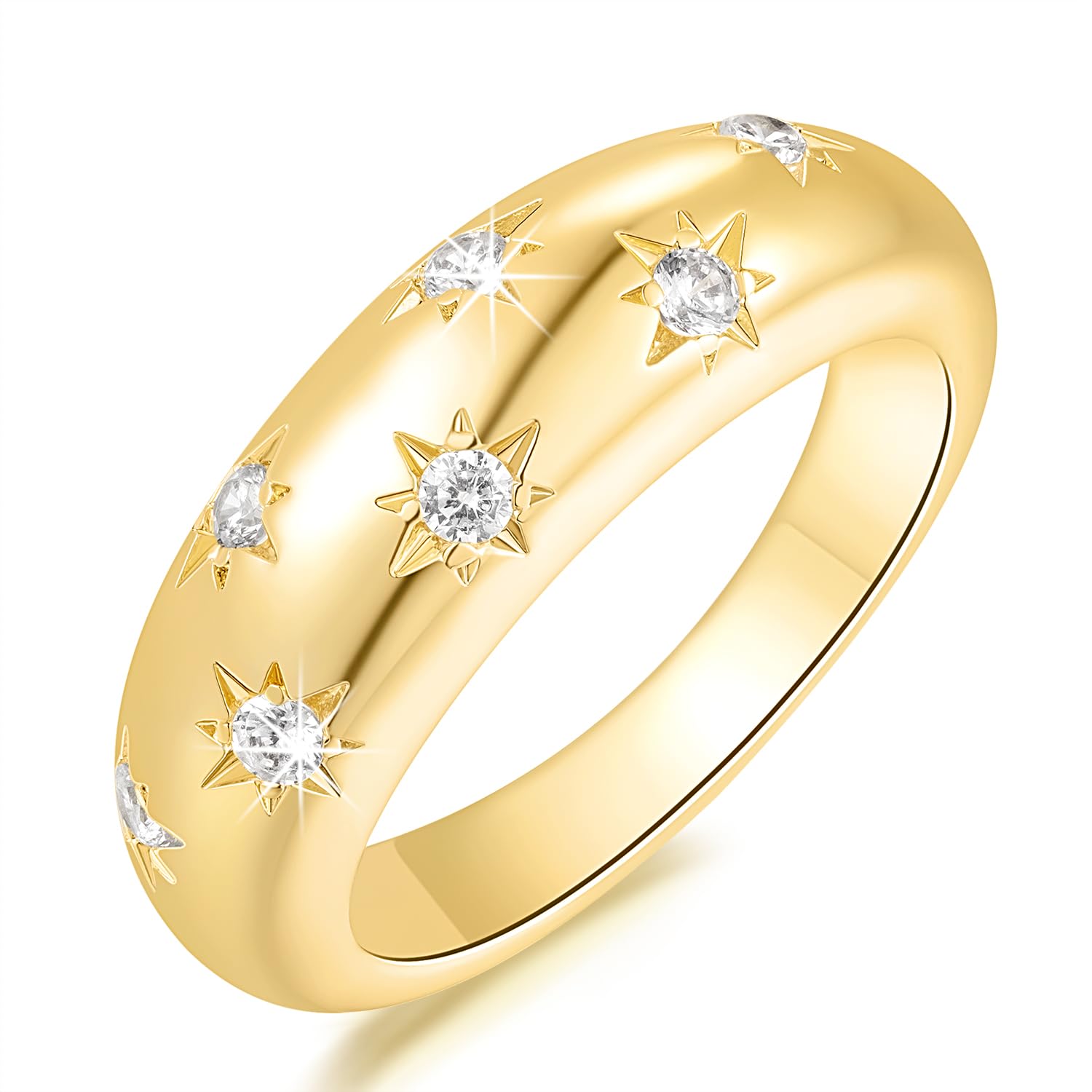 ODIHUI 14K Gold Rings for Women Wide Gold Band Rings for Women Ultimate Blend of Elegance and Brilliance 5-9