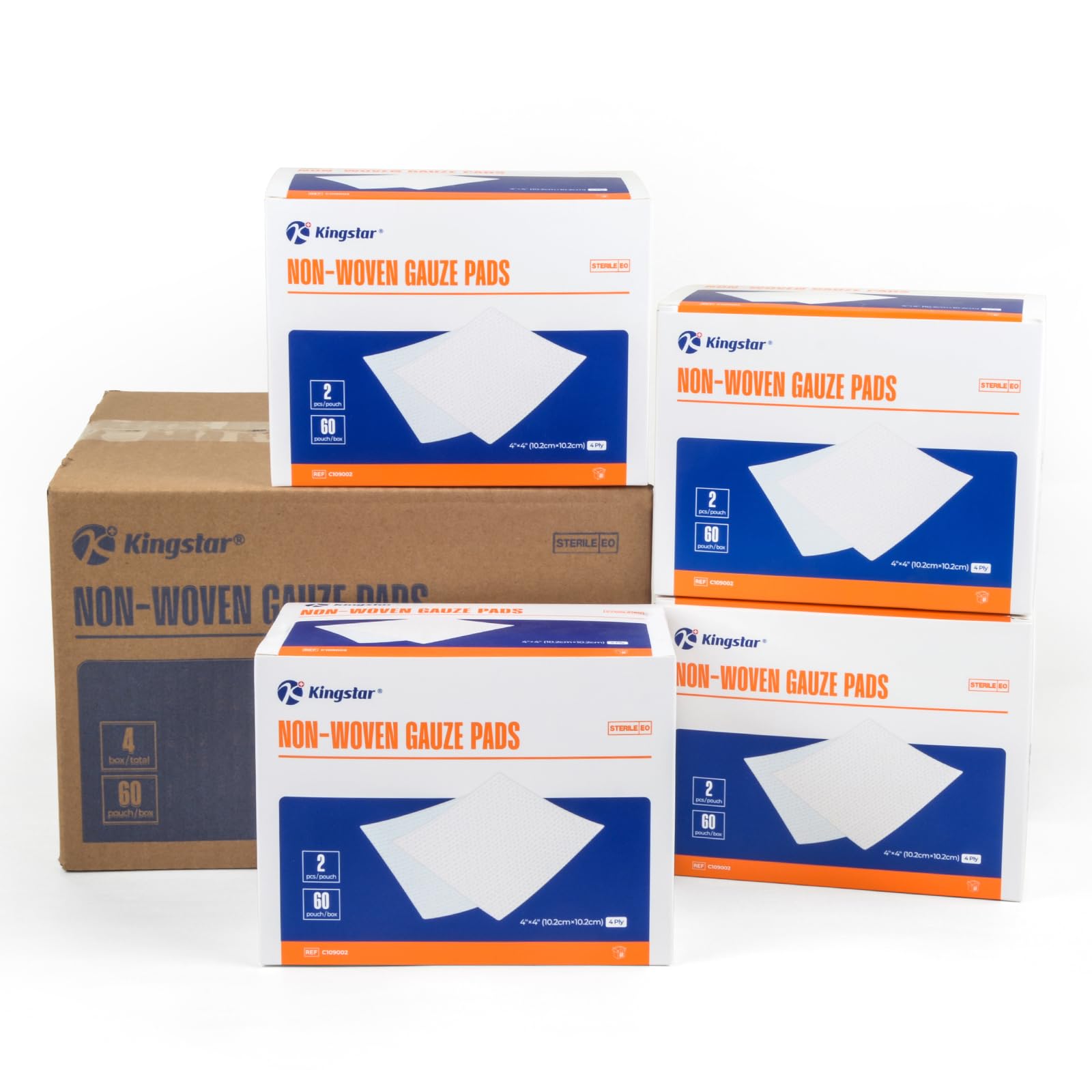 Kingstar Sterile Nonwoven Gauze Pads, 4"x 4" Wound Dressing, 240 Packs - 480 Pieces Superior Soft Sponge Pads, Higher Absorbent Gauze Compresses for Trauma or Post-Operative Wound Care