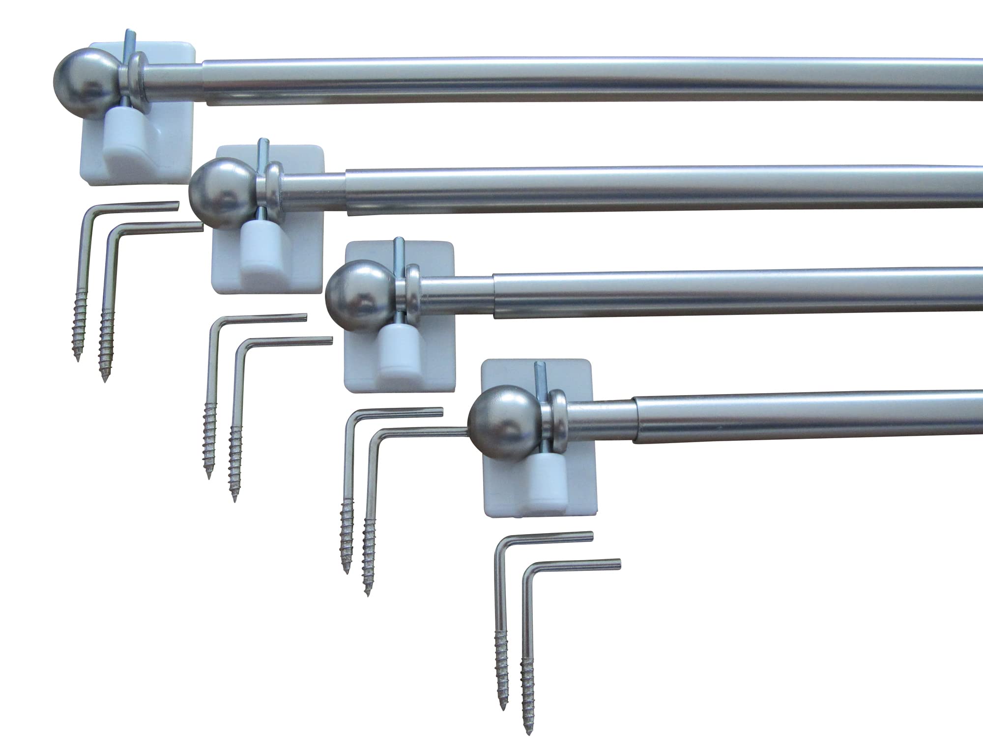 4 Hochwertige Vitragenstangen- mit 8 Klebehaken weiss, und 8 Vitragenstangen Haken - Farbe: edelstahl-matt – Länge 30-40 cm,40-60 cm, 60-90 cm, 90-130 cm (Länge: 30-40 cm)