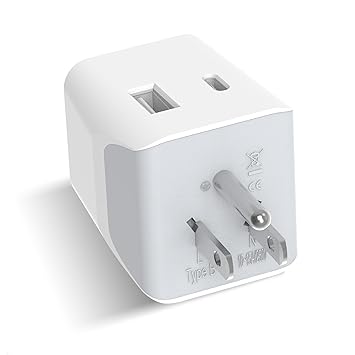 Ceptics Travel Adapter India to USA Converter Plug, 3 in 1 India to Canada Converter Plug, Type B India to USA, Canada & More - 1 USB, 1 USB-C - CE Certified - RoHS Compliant - White - 1 Pack