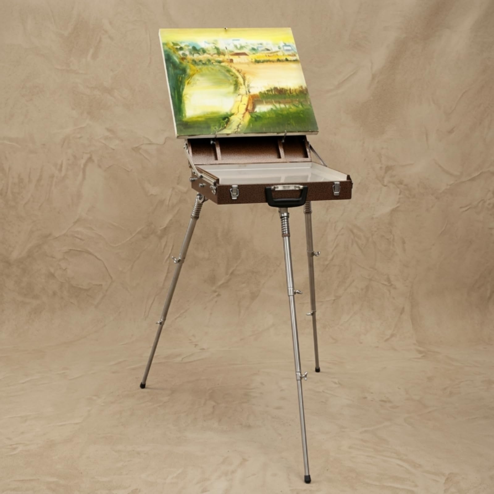 Colcolo Industrial Container Chevalet Portatif Valise Boîte Peinture Coffret Métal avec Surface Inclinée et Pieds Stables Réglable 39 à 184 Cm Compact et