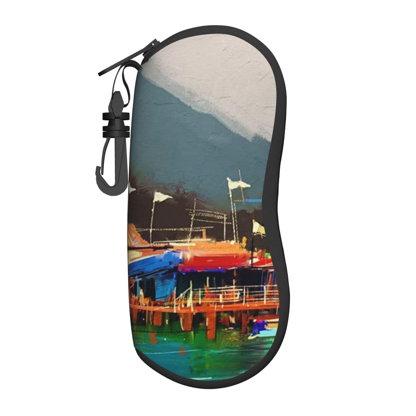 KWQDOZF Estuche para gafas de sol Estuche ultraligero para anteojos Softbol Béisbol sobre fuego y agua Estuche para gafas con gancho para colgar Gafas de sol Pintura de paisaje marino Antiguo pueblo pesquero