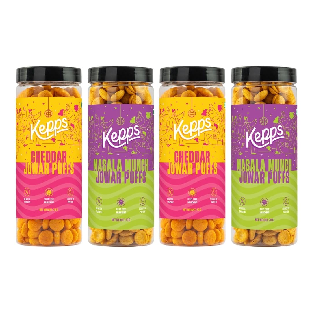 KEPPS Jowar Puff Variety (Pack of 4) Snack, Gluten Free, Rich in Fiber and Protein, Never Fried, Low Calorie, Delicious Munchies, For All Age, Kid Friendly (70 Gm X 4)-image-8