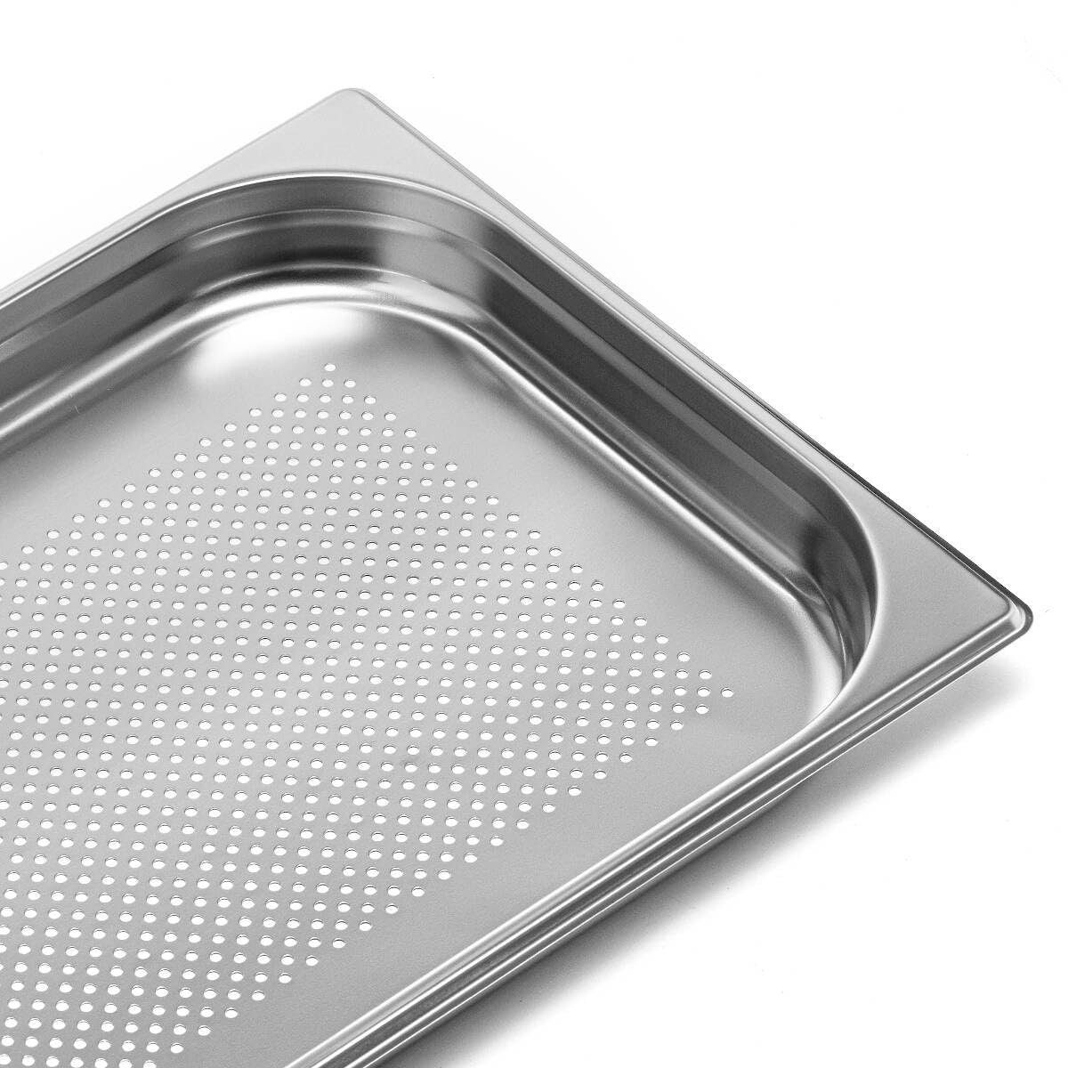 Contenitore Gastronorm in Acciaio Inox GN 1/1, Forato, Dimensioni 53x32,5 cm, Profondità 4 cm, Angoli arrotondati, Lavorazione solida, Trasporto, Conservazione, Riscaldamento alimenti