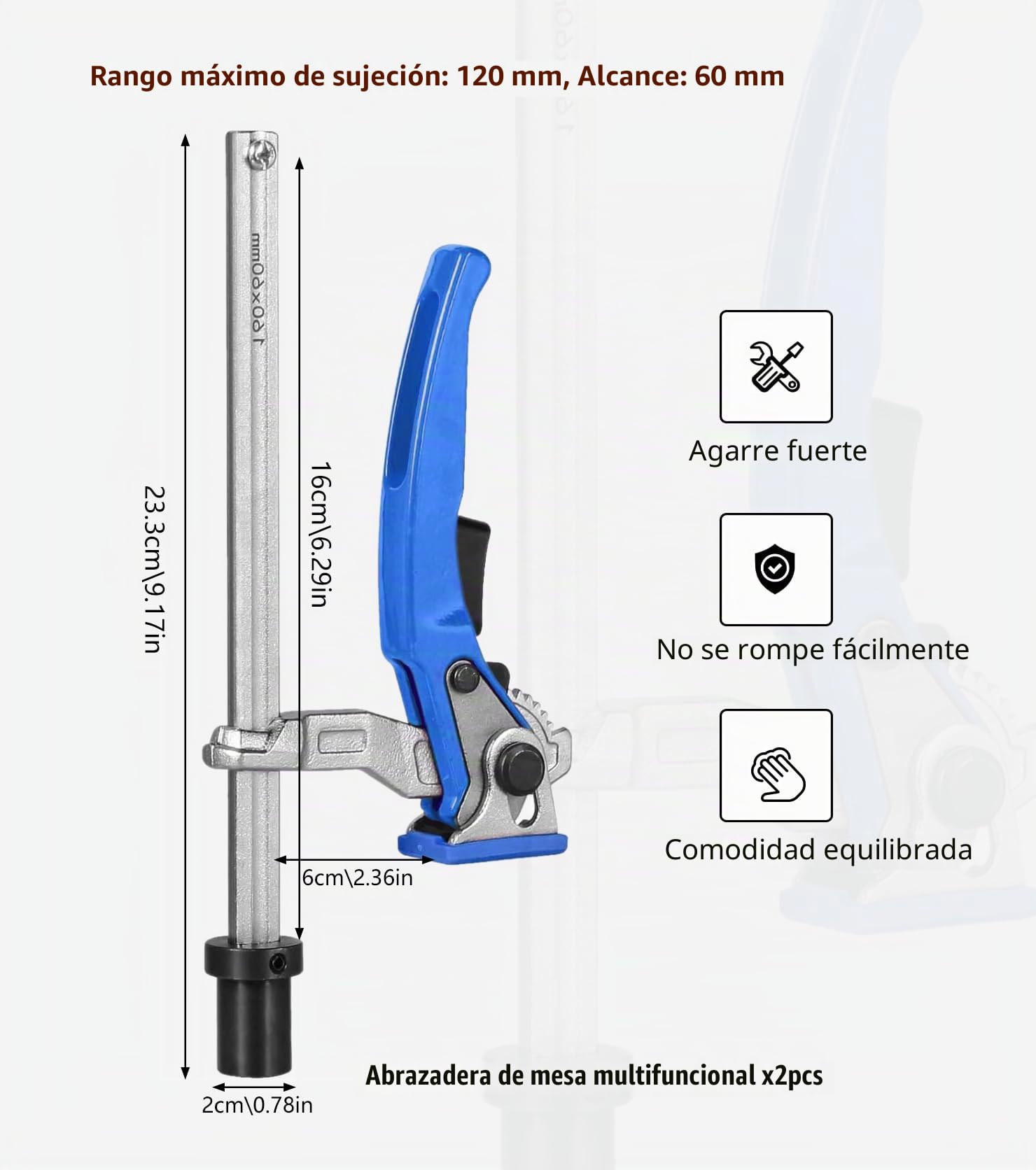 2 pcs Elemento de sujeción de 20 mm para mesas multifuncionales, abrazadera de palanca, abrazadera de mesa de aleación de aluminio, abrazadera rápida para sujetar banco de trabajo para lijar