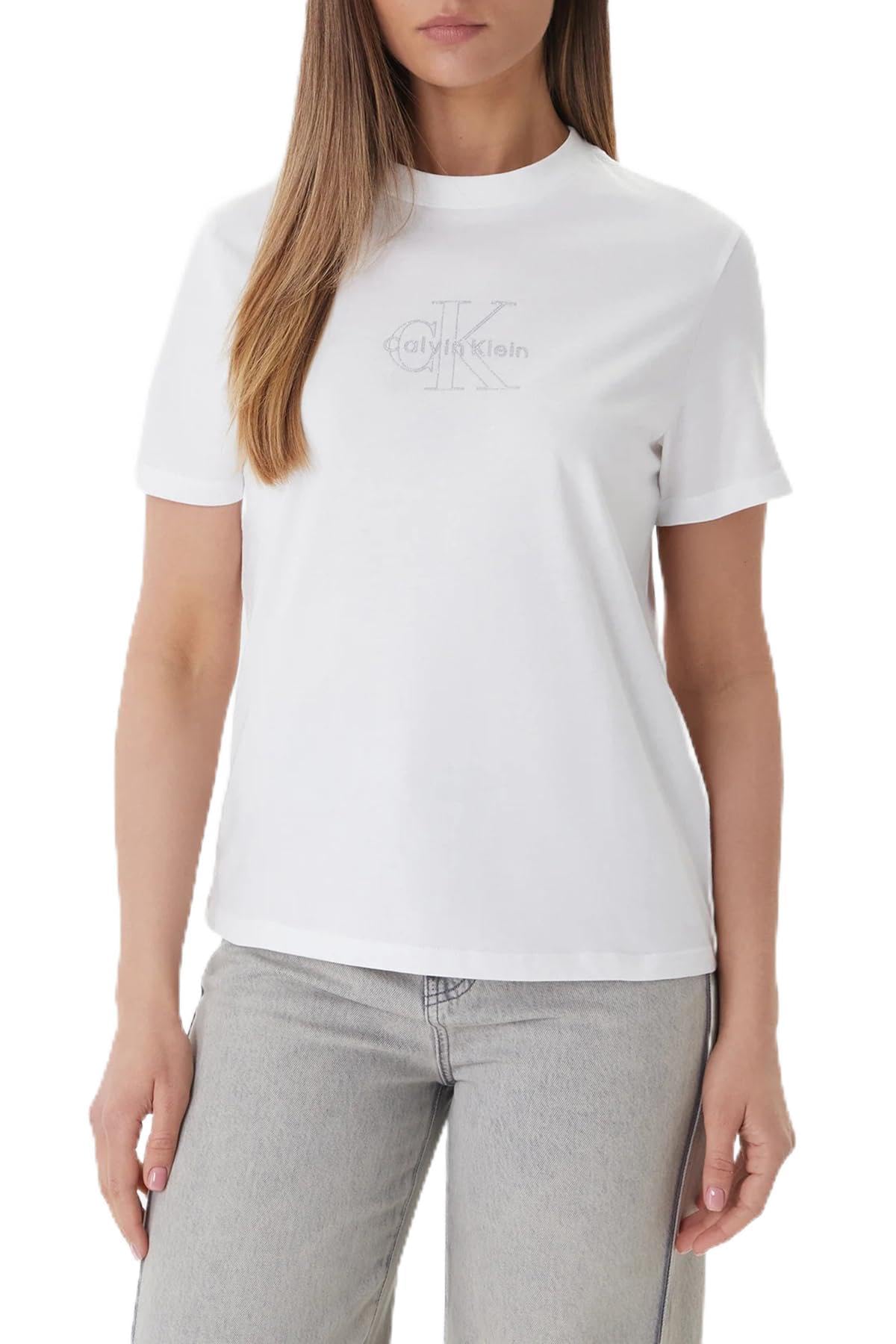 Calvin Klein Camiseta SS Clasic Monologo LV047F831G Graphic tee para Mujer, Color Blanco, Talla S