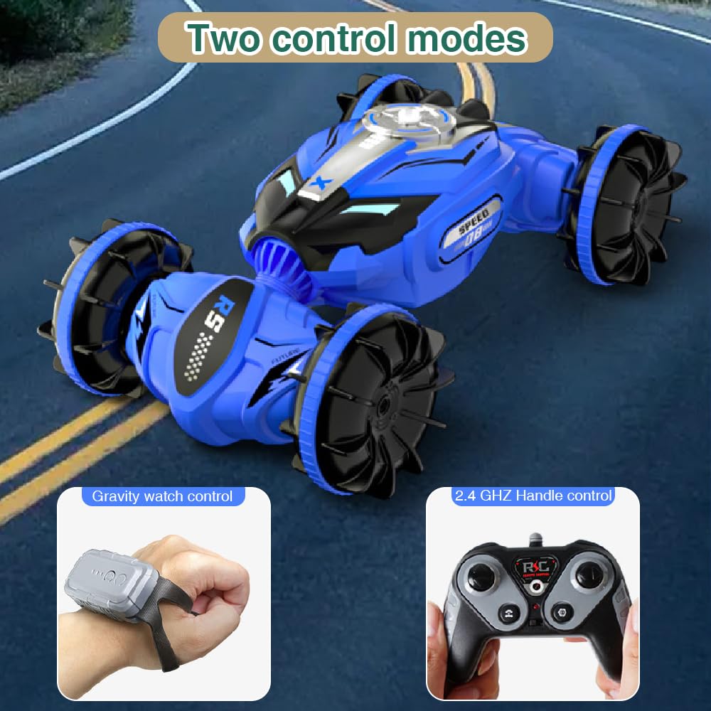 NEXBOX Amfibieën RC auto met verlichting jongens speelgoed gebaar hand afstandsbediening 4WD 2.4GHz
