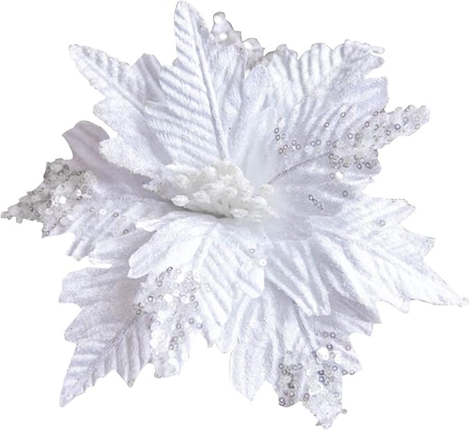 VKTY 6 Pcs Poinsettia Christmas Tree Ornaments Glitter