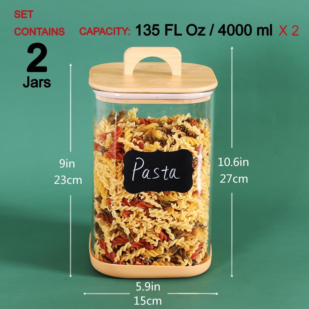 2 Pack 135 oz Glass Food Storage Containers, 1 Gallon Glass Flour and Sugar Containers with Airtight Lids, Large Flour Container for Sugar, Ground Coffee, Rice and Dry Food - Image 2