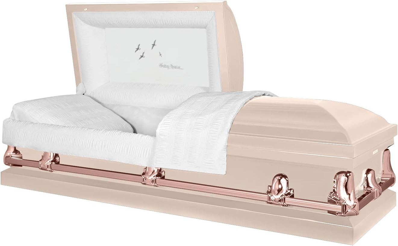 Titan Casket Orion Panel Collection (Pink, Going Home) Handcrafted Funeral Casket - Pink with White Interior & 'Going Home' Head Panel