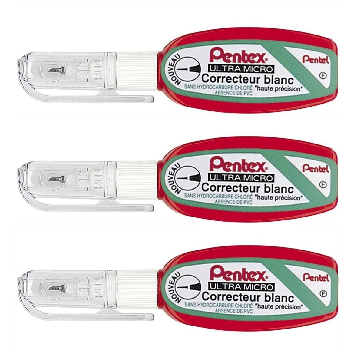 PENTEL Pentex Pocket ZL103-WF Korrekturflüssigkeit, hohe Präzision, 4,2 ml, Weiß, 3 Stück