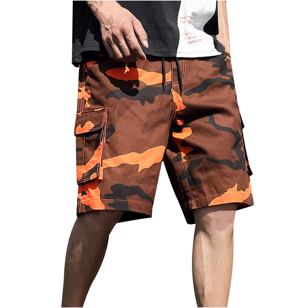 CreoQIJI Pantalones cortos cargo para hombre, pantalones cortos de camuflaje para hombre, largos hasta la rodilla, pantalones cortos cargo de algodón, color verde militar, bermudas, pantalones cortos de