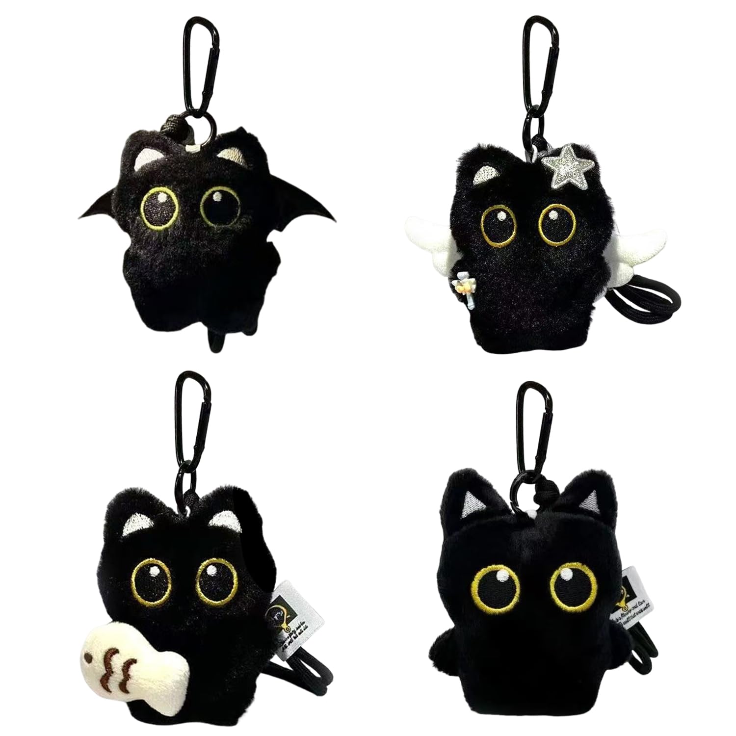 Oodjvn Unisex Black 4 Pieces Of Ghost Cat Pendant, Anti-Lost Doll Keychain, Cute Backpack Decoration, Gift For Cat Lovers.