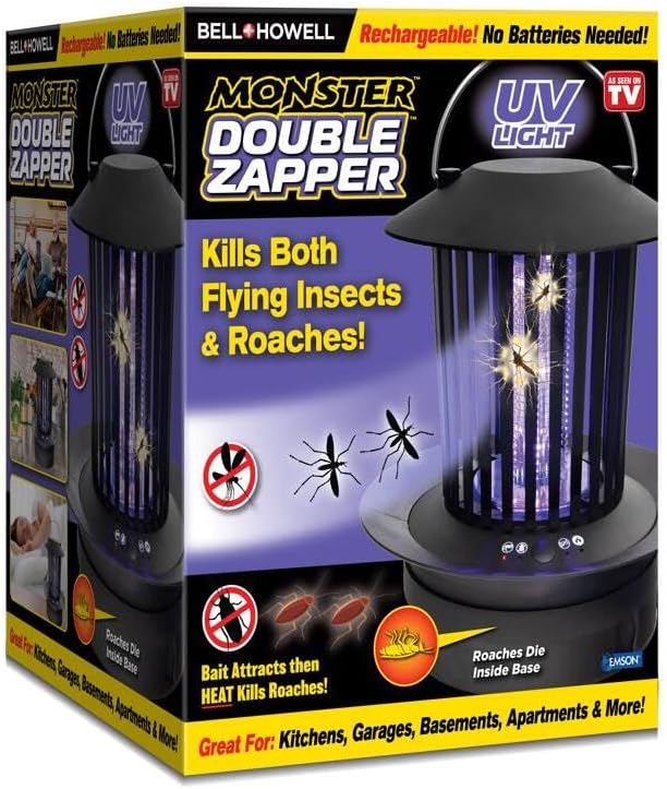 Double Zapper 18W by Bell+Howell Plug-in Electric Bug Killer, Zaps Flies, Mosquitoes, Ants/Bait and Heat Kills Cockroaches As Seen On TV 8.5”
