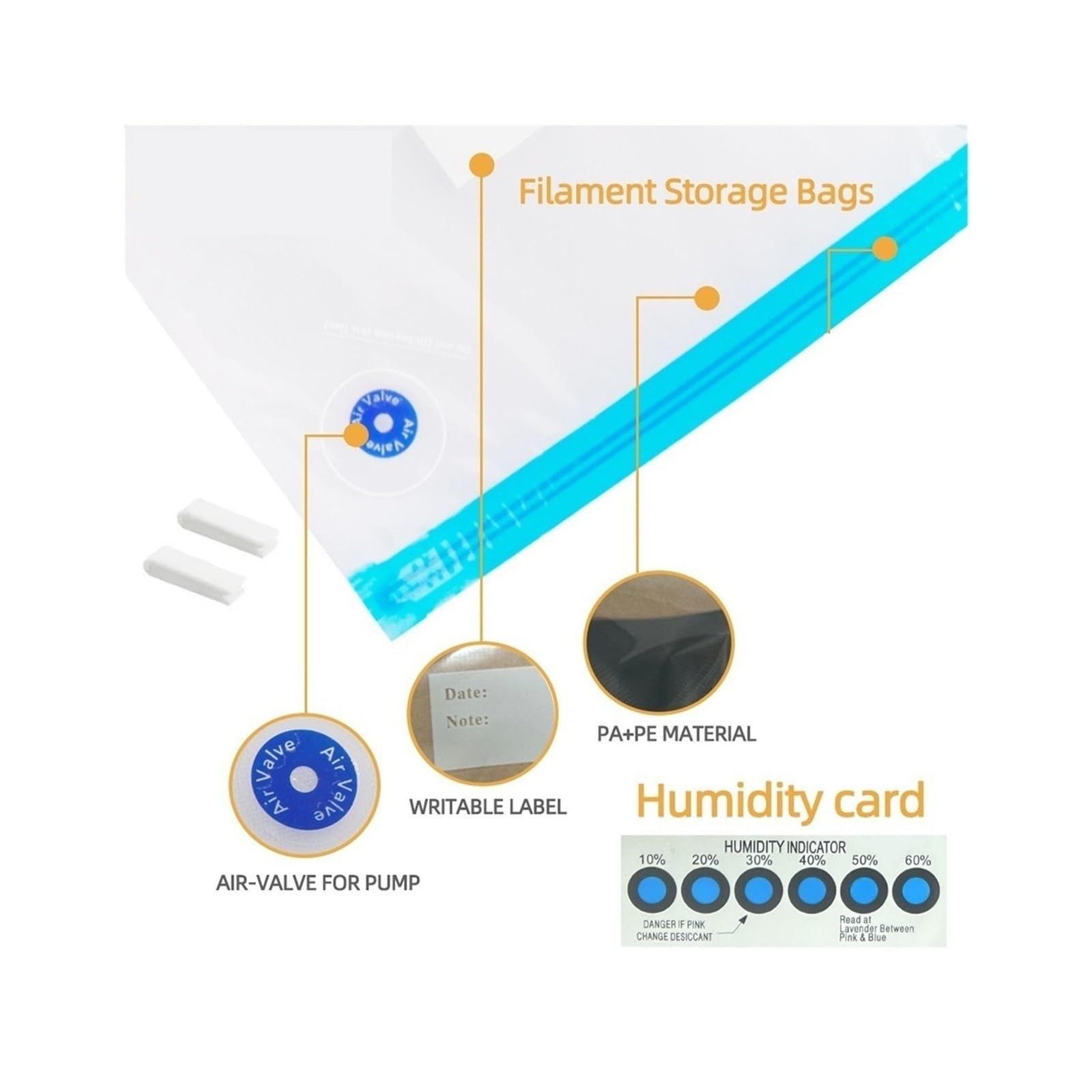 ChuFort 3D-Filament-Vakuum-Aufbewahrungsbeutel, feuchtigkeitsbeständiger Trockenbeutel, PLA, ABS, PETG | 10 Bag 1 USB Pump