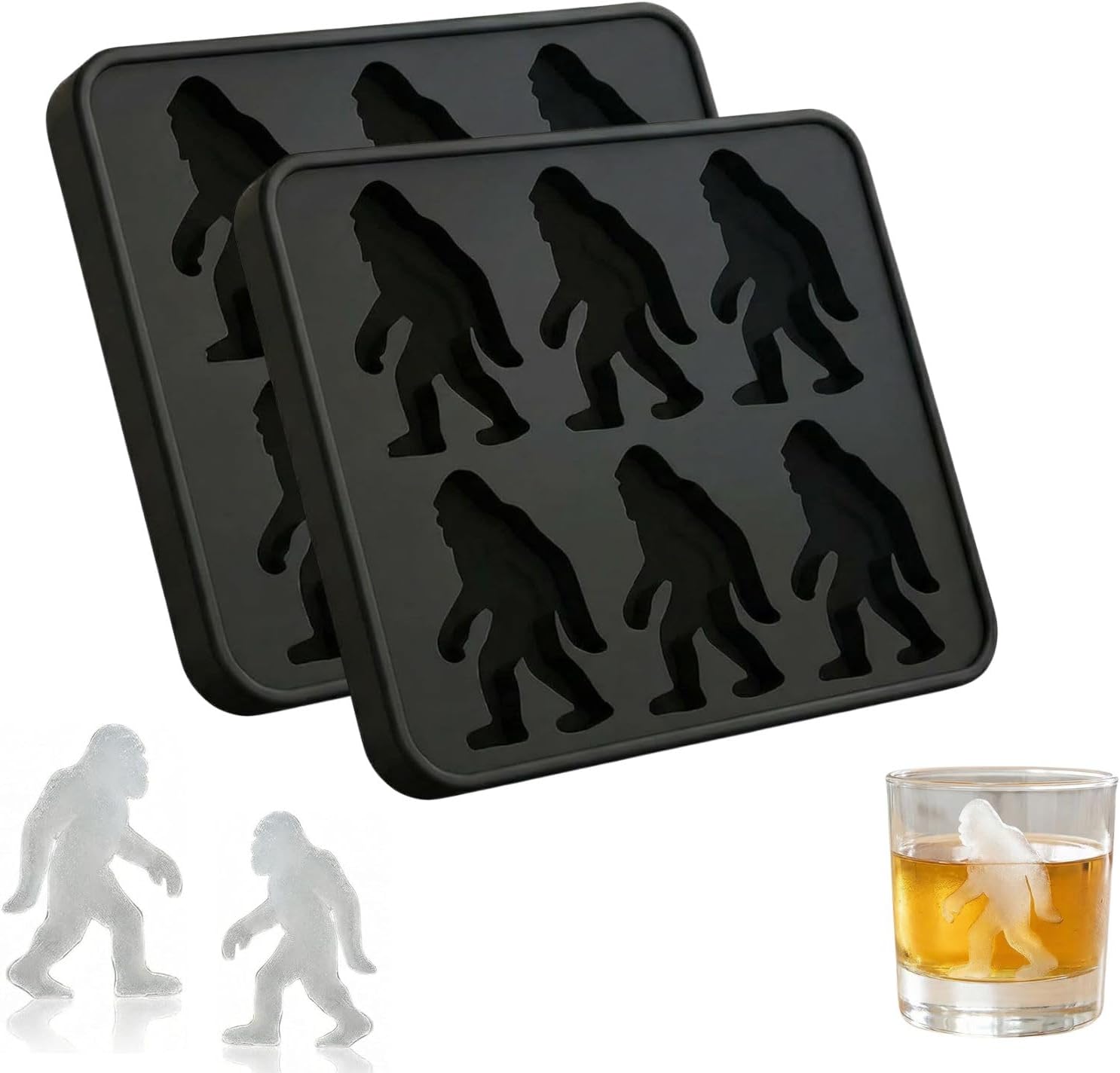 2pcs Bigfoot Ice Cube Mold, 6 Cavity Monster Ice Tray Sasquatch Shape Silicone Ice Cube Mold, Cube Mold For Whiskey Party Drinksdiy,Reusable Freezer Mold