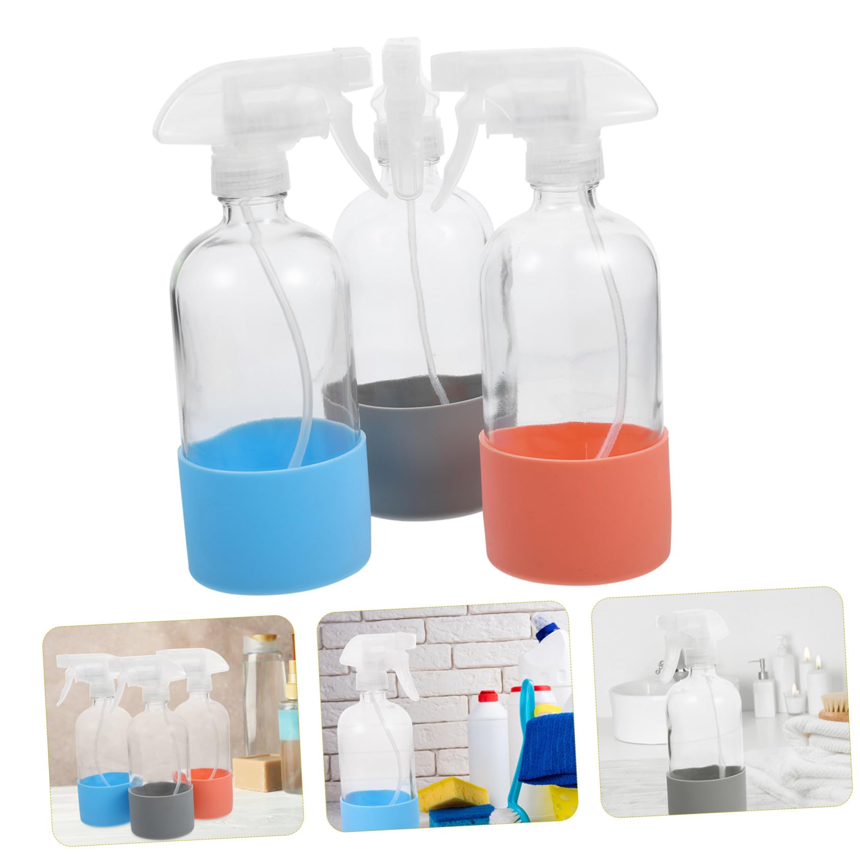 Homoyoyo 3 Stück Leere 500ml Glas Sprühflaschen mit Rutschfestem Silikonboden Wiederbefüllbar Feiner Sprühnebel für Pflanzenpflege Küche und Garten