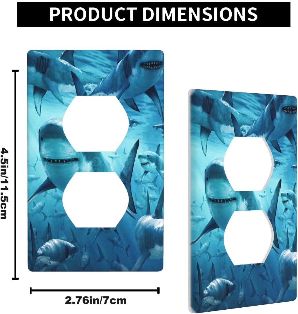Ocean Shark 1-Gang Duplex Wall Plate, Underwater Huge Shark Outlet Cover Plate 4.5"x 2.76" for Home Office Decor image 2