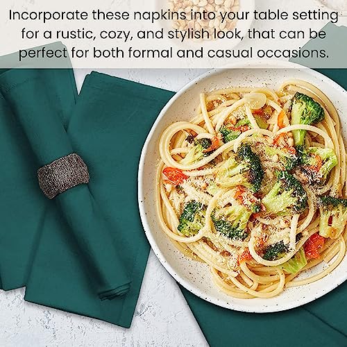 Image of Cotton Mercerised Dining Table Napkins, Set of 4, Solid Plain Colour, Heavy Weight,More Than 2 cm Mitered Hem,Washable at 40C (Green, 45 X 45 Cms)