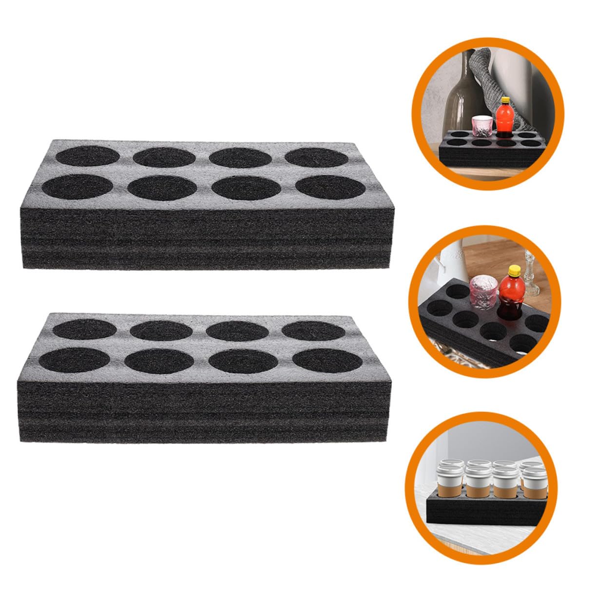 Porte-Gobelets à Emporter 8 Trous Lot de 2 Mousse Plateau de Transport pour Café Boissons Livraison Pique- Fête Support Stable pour Tasses