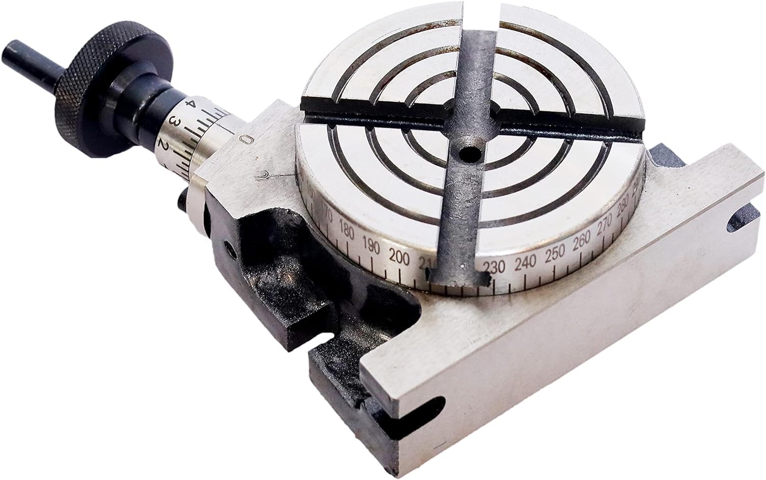 Tavola rotante orizzontale e verticale (H/V) con 4 fessure da 75 mm, mandrino autocentrante a 3 ganasce da 65 mm, con piastra posteriore + dadi a T + pulitore a T, strumenti di ingegneria per