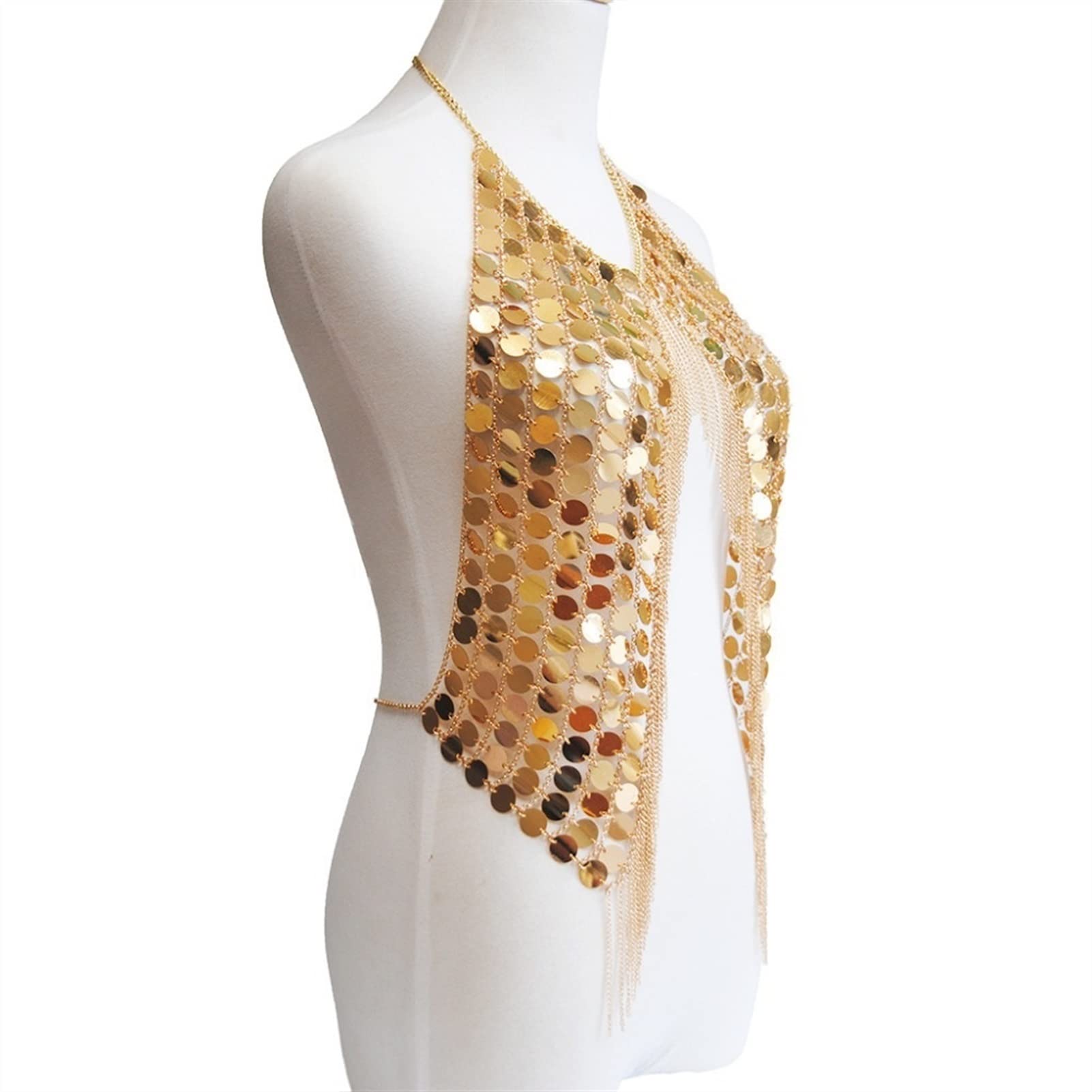 RWRAPS Party Body Chains Sexy Metal Lentejuelas Borla Arnés Collar Sujetador Cadena Mujer Joyería Bikini Aleación de Metal Body Chain Body Jewelry (Color Plateado) (Color Plateado)