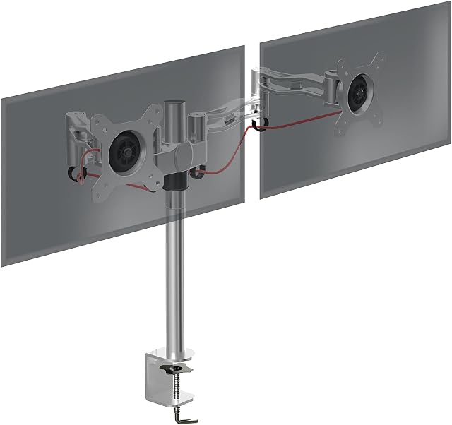 Duronic Dual Monitor Arm Stand Desk Mount DM352 SR | Double Twin PC Screen Riser Silver For 2 8kg Display 13-27 Inch VESA 75 100 | 21 22 24 27 Inches
