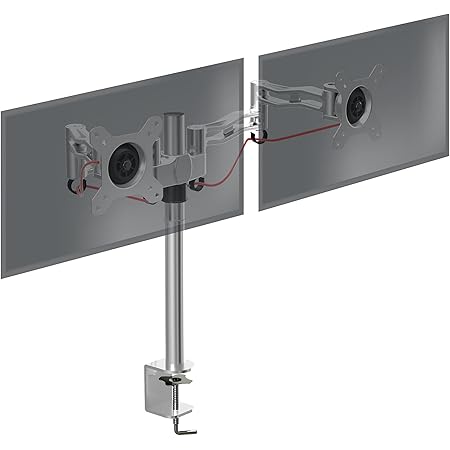Duronic Monitor Arm Stand DM352 SR | Dual PC Desk Mount | SILVER | Aluminium | Height Adjustable | For Two 13-27 LED LCD Screens | VESA 75/100 | 8kg Capacity | Tilt +15°/-15°,Swivel 180°,Rotate 360°