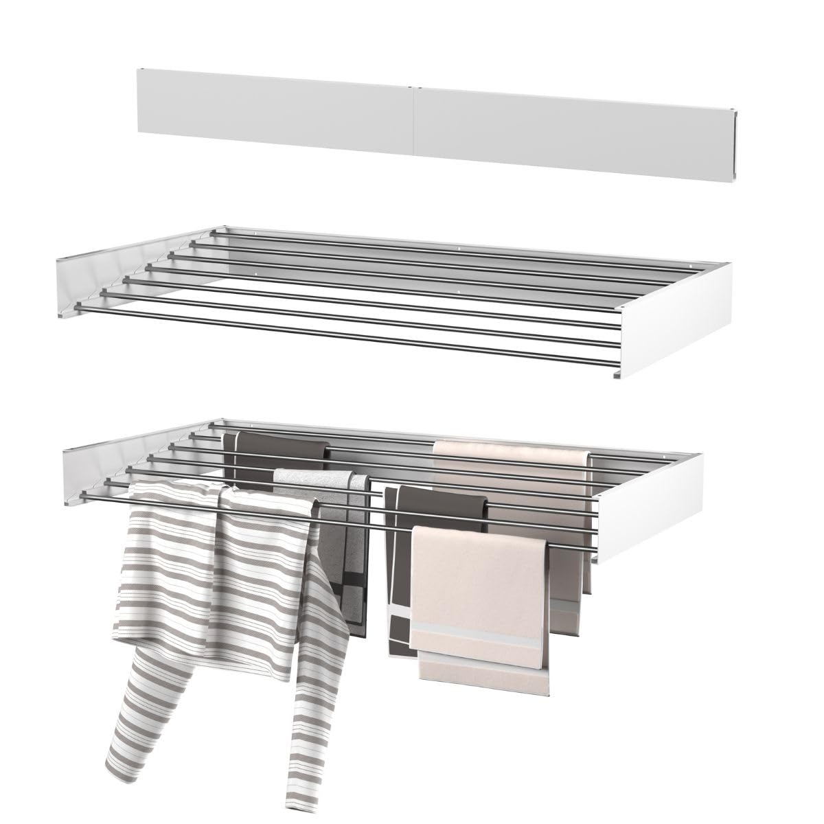 Wäscheständer Ausziehbar - Wandmontage, 8,4m Trockenlänge, Klappbarer Wäschetrockner 120cm, Weiß, Robust & Platzsparend, Ideal für Innen- und Außenbereich