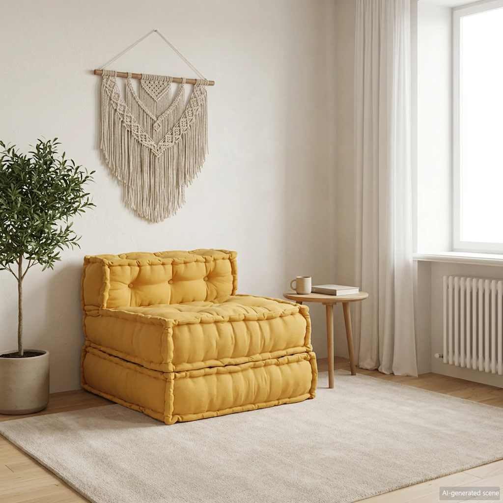 SYDE Sofá Modular Amarillo 70x70x54 | Relleno de espuma, funda de algodón, diseño versátil, ideal para sala, cine en casa o porche