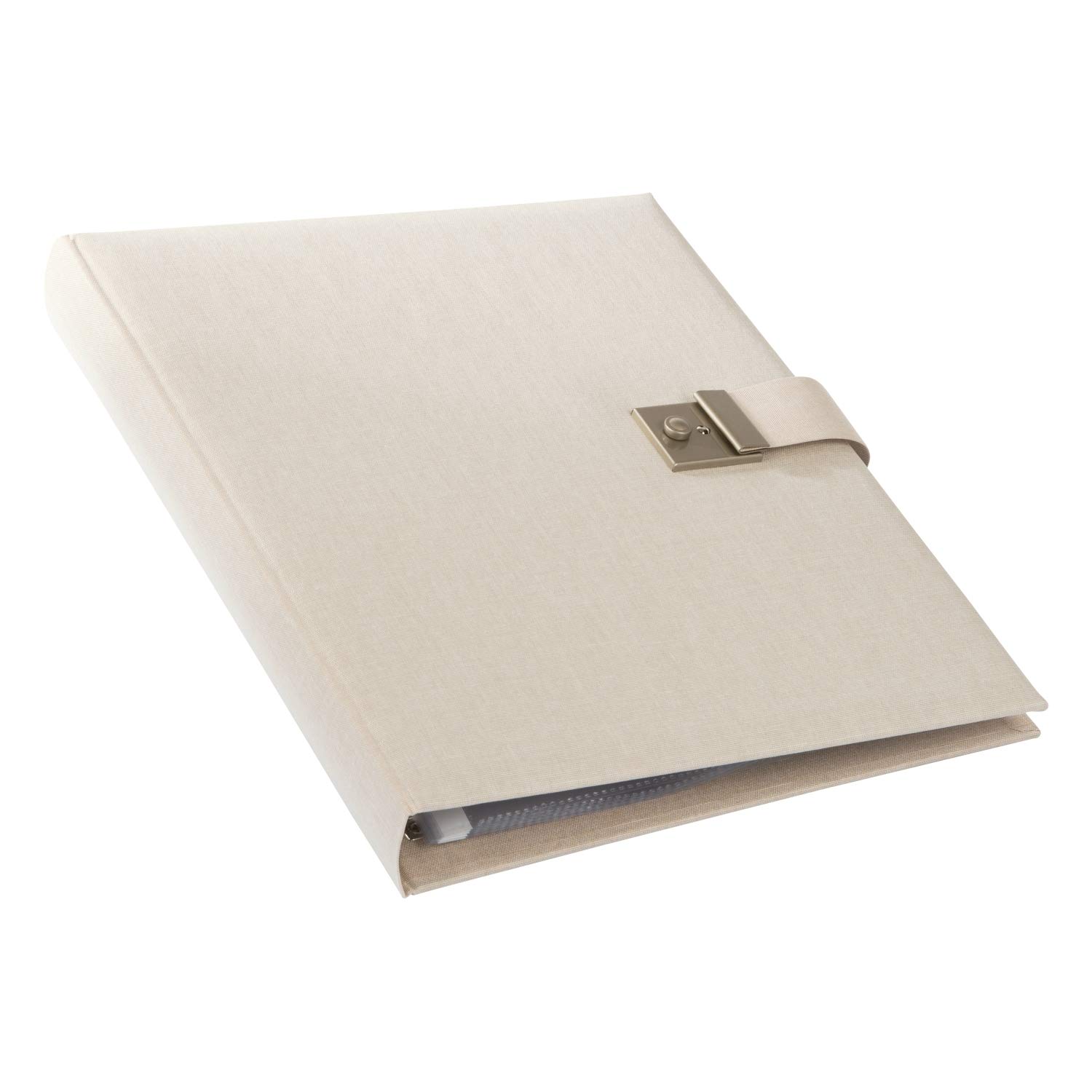 Goldbuch 53605 - Teczka na dokumenty Summertime Trend 2 na dokumenty DIN A4, segregator z 5 przezroczystymi koszulkami, rozszerzalna teczka z zamkiem, teczka orgamowa z lnu, ok. 27,5 x 34 cm, beżowa