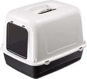 Ferplast CLEAR CAT 10, sanitário fechado para gatos com filtro de carbono antiodor, porta escurecida e alça, preto