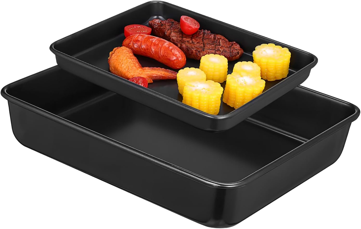 Zerodeko 2pcs Stainless Steel Baking Trays Nonstick Oven Sheet Pans for Roasting Includes Deep and Tray for Toaster Oven Use