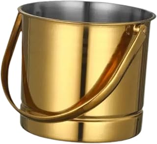 Ice Bucket Beverage Bucket Snacks Fried Chicken Barrel Metal Ice Pail for Home Camping, Golden