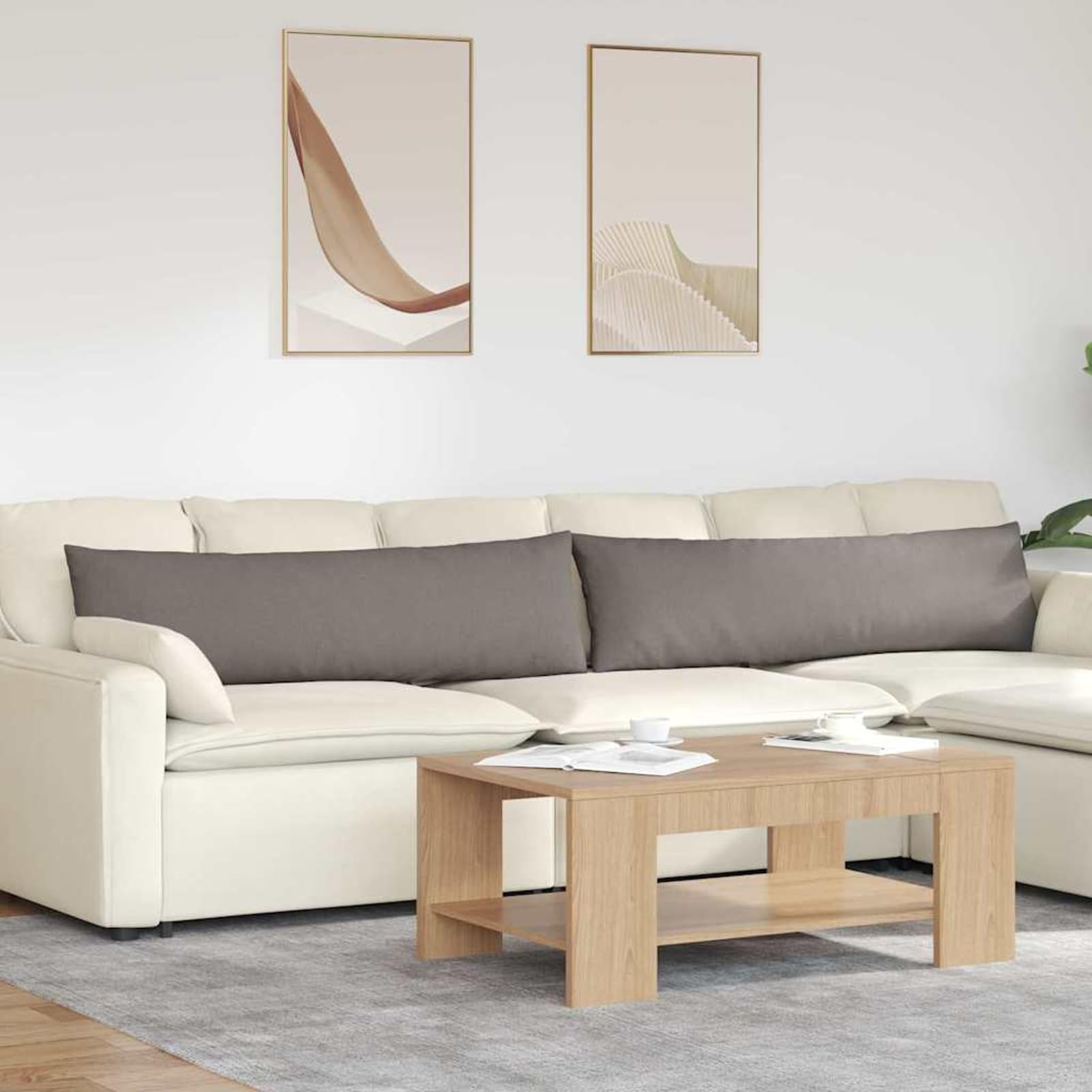 Cuscino per divano tortora, 145 x 40 x 20 cm, 2 pezzi, in morbido tessuto con rivestimento sfoderabile e imbottitura in poliestere, adatto per interni per ambienti moderni