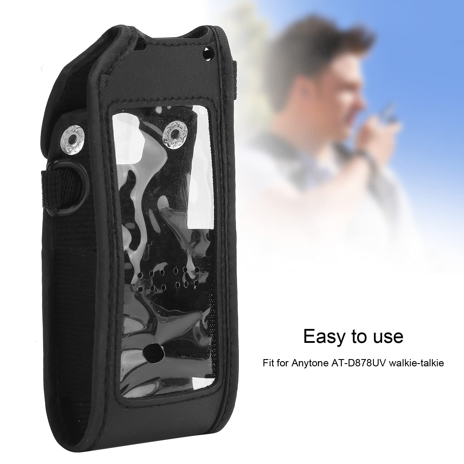 ASHATA Étui en Cuir Portable pour Talkie-walkie, Sac de Protection pour Radio Bidirectionnelle Anytone AT-D878UV, avec Lanière, Housse Souple en Cuir PU