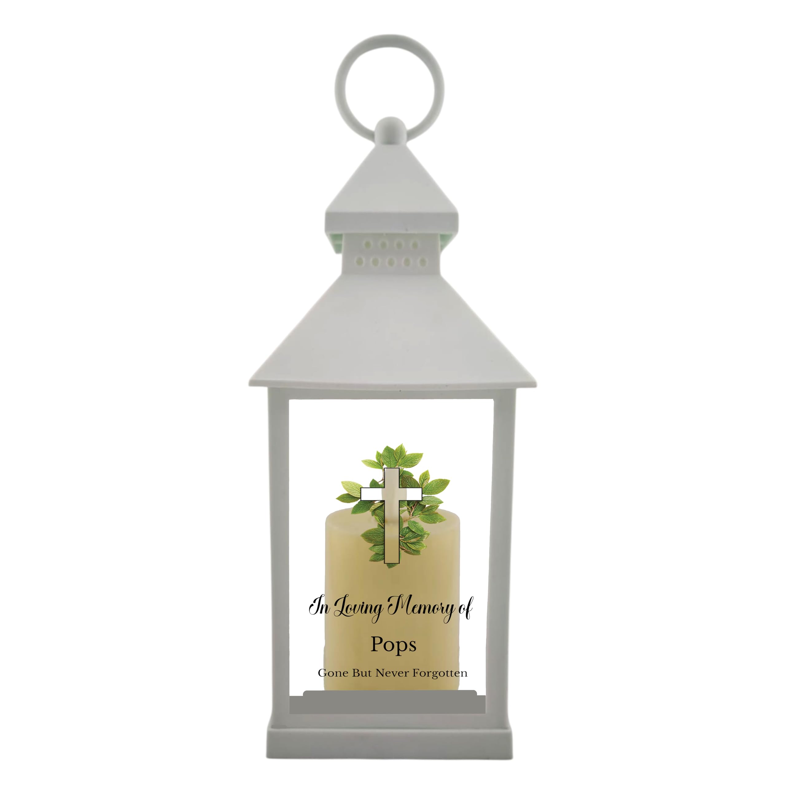 1Stclassgifts White In Loving Memory Of Cross Design Memorial Lantern Remembrance Keepsake Mum Dad Granny Papa Aunty (Uv Printed) (Pops)