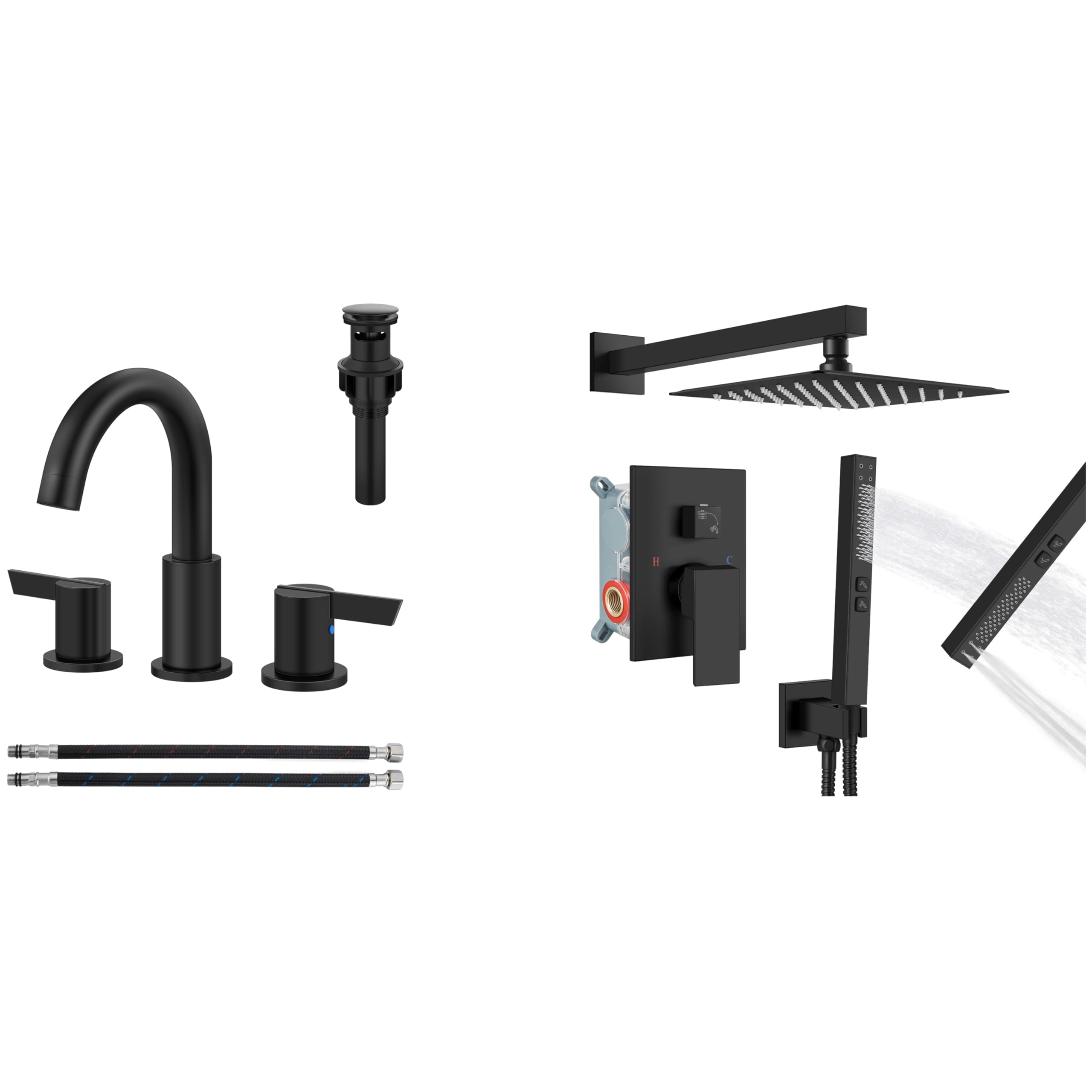 Hcfyauis Black Bathroom Sink Faucet Shower Faucet Set