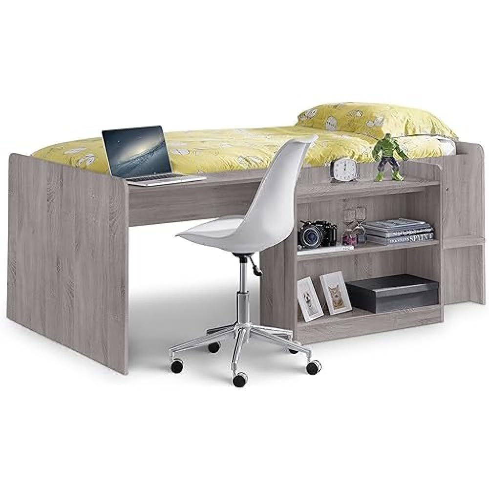 Julian Bowen Neptune Grey Oak Midsleeper Bed - Kids Single UK Bed - Oak Finish