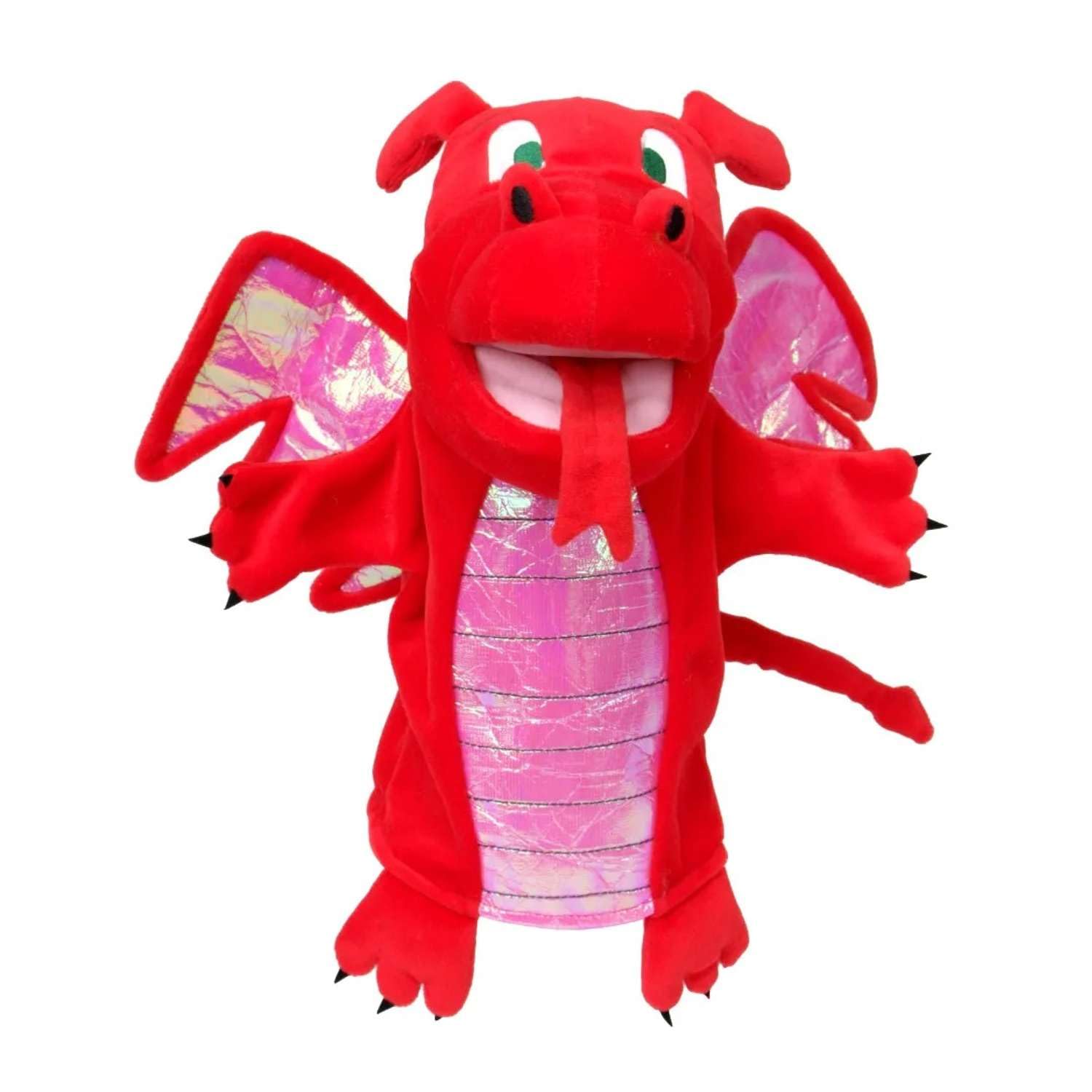 Red Dragon Hand Puppet for Kids by Fiesta Crafts- Soft & Interactive Red Dragon Toy with Moving Mouth & Wings for Role Play, Creativity & Sensory Skills - Gift for Boys & Girls โ image 1