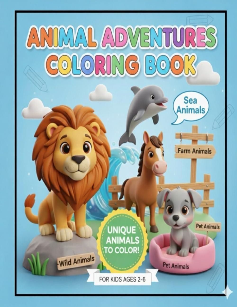 Animal Coloring Book for Kids Ages 2–6: Animal Coloring Book for Kids Ages 2–6 Wild, Farm & Sea Animals with Color Reference Pages