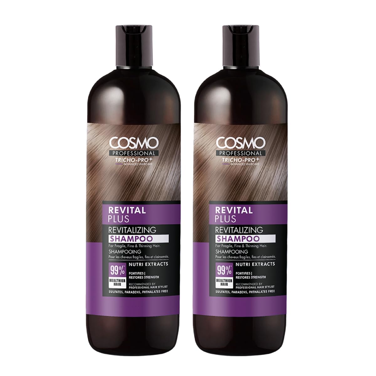 CD COSMO DESIGNSProfessional Revital Plus Revitalizing Shampoo 2 x250ml / Daily Use/For Fragile, Fine and Thinning Hair Fortifies and Strengthens/With SAW PALMETTO + NUTRI EXTRACTS